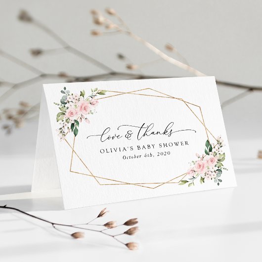Blush Flowers, Pink Flowers, Boho, Baby shower Bedankkaart