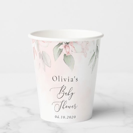 Blush Flowers, Pink Flowers, Boho, Baby shower Papieren Bekers (Voorkant)