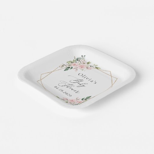 Blush Flowers, Pink Flowers, Boho, Baby shower Papieren Bordje (Gebogen)