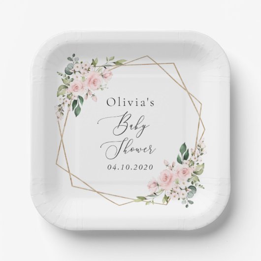 Blush Flowers, Pink Flowers, Boho, Baby shower Papieren Bordje (Voorkant)