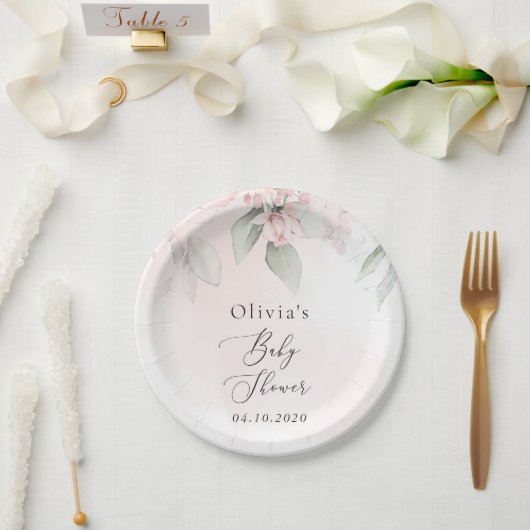 Blush Flowers, Pink Flowers, Boho, Baby shower Papieren Bordje (Huwelijk)