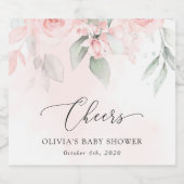 Blush Flowers, Pink Flowers, Boho, Baby shower Sparkling Wijnetiket (Enkel label)