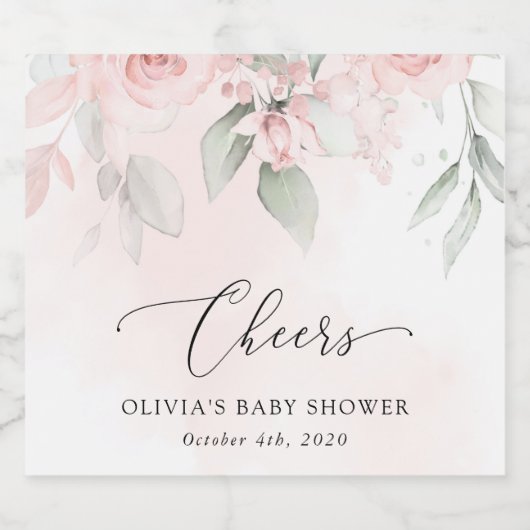 Blush Flowers, Pink Flowers, Boho, Baby shower Sparkling Wijnetiket (Enkel label)