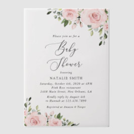 Blush Flowers, Pink Flowers, Boho, Baby shower Vellum Uitnodigingen