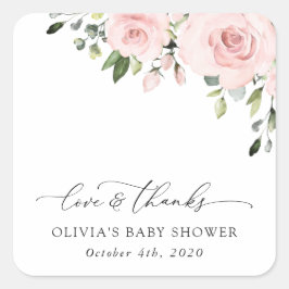 Blush Flowers, Pink Flowers, Boho, Baby shower Vierkante Sticker