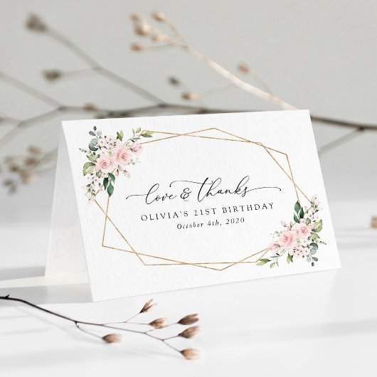 Blush Flowers, Pink Flowers, Boho, Birthday Bedankkaart