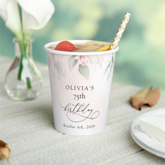 Blush Flowers, Pink Flowers, Boho, Birthday Papieren Bekers (Insitu)