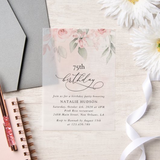 Blush Flowers, Pink Flowers, Boho, Birthday Vellum Uitnodigingen (Huwelijk)