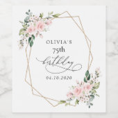 Blush Flowers, Pink Flowers, Boho, Birthday Wijn Etiket (Enkel label)