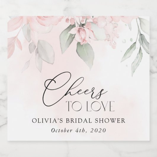Blush Flowers, Pink Flowers, Boho, Bridal Shower Sparkling Wijnetiket (Enkel label)