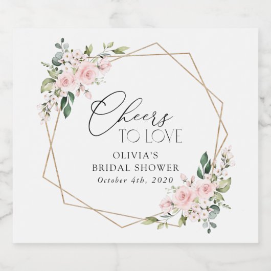Blush Flowers, Pink Flowers, Boho, Bridal Shower Sparkling Wijnetiket (Enkel label)