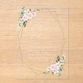 Blush Flowers, Pink Flowers, Boho, Sweet 16 Acryl Uitnodigingen (Voorkant)