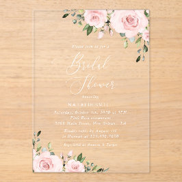 Blush Flowers, Pink Flowers, Boho, Vrijgezellenfee Acryl Uitnodigingen