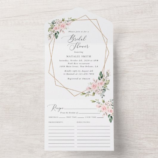 Blush Flowers, Pink Flowers, Boho, Vrijgezellenfee All In One Uitnodiging (Binnen)