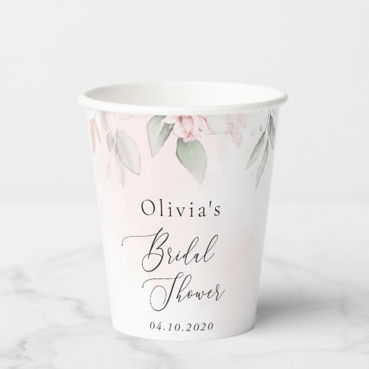 Blush Flowers, Pink Flowers, Boho, Vrijgezellenfee Papieren Bekers (Voorkant)