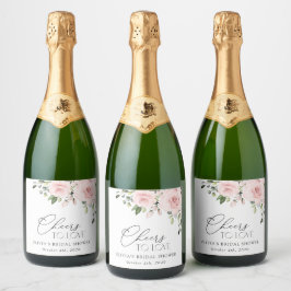 Blush Flowers, Pink Flowers, Boho, Vrijgezellenfee Sparkling Wijnetiket