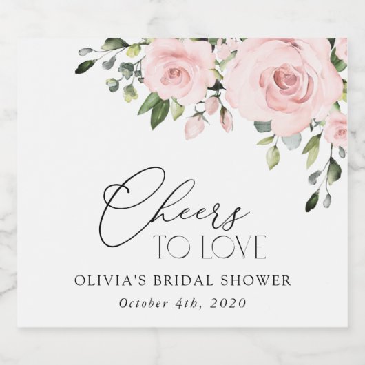 Blush Flowers, Pink Flowers, Boho, Vrijgezellenfee Sparkling Wijnetiket (Enkel label)