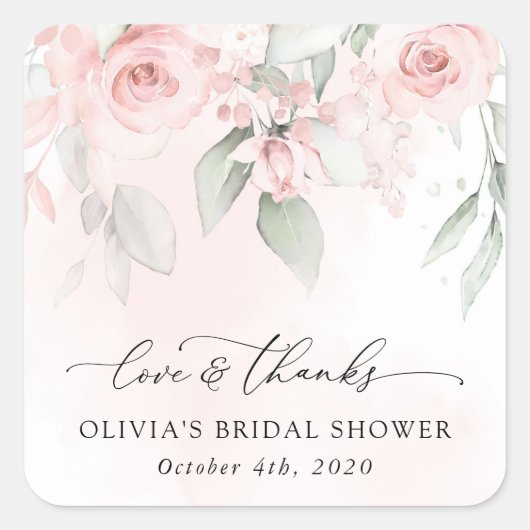 Blush Flowers, Pink Flowers, Boho, Vrijgezellenfee Vierkante Sticker (Voorkant)