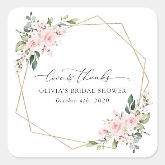 Blush Flowers, Pink Flowers, Boho, Vrijgezellenfee Vierkante Sticker (Voorkant)