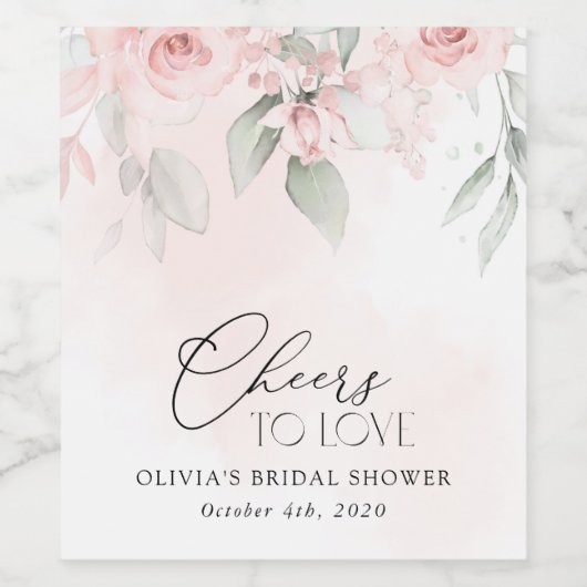 Blush Flowers, Pink Flowers, Boho, Vrijgezellenfee Wijn Etiket (Enkel label)