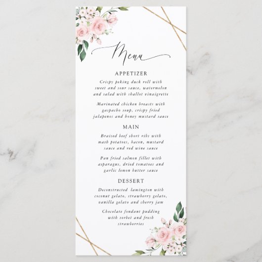 Blush Flowers, Pink Flowers, Boho, Wedding Menu (Voorkant)