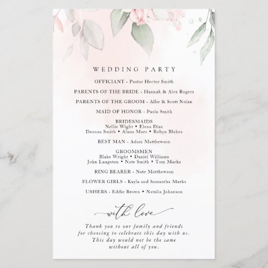 Blush Flowers, Pink Flowers, Boho, Wedding Program (Achterkant)