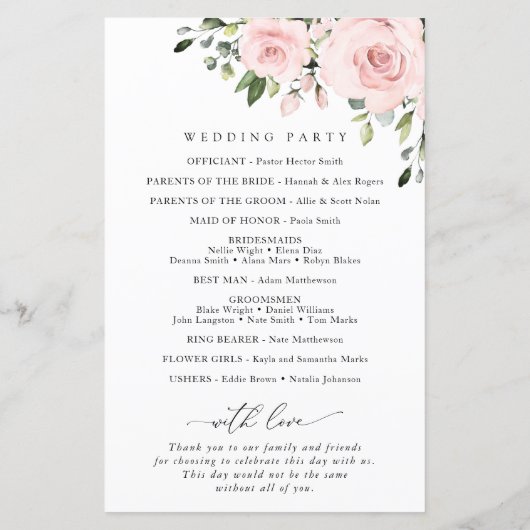 Blush Flowers, Pink Flowers, Boho, Wedding Program (Achterkant)