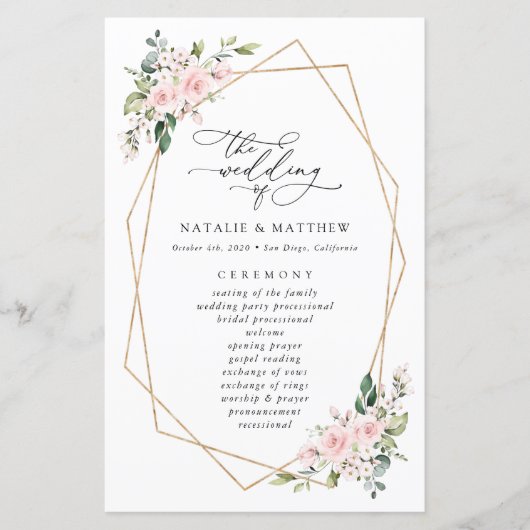 Blush Flowers, Pink Flowers, Boho, Wedding Program (Voorkant)