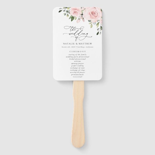 Blush Flowers, Pink Flowers, Boho, Wedding Program Handwaaier (Voorkant)