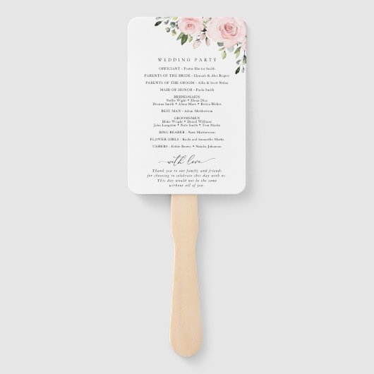 Blush Flowers, Pink Flowers, Boho, Wedding Program Handwaaier (Achterkant)