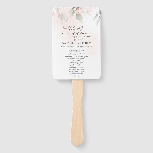 Blush Flowers, Pink Flowers, Boho, Wedding Program Handwaaier (Voorkant)
