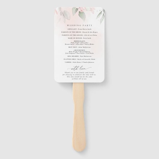 Blush Flowers, Pink Flowers, Boho, Wedding Program Handwaaier (Achterkant)