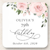 Blush Flowers, Pink Flowers, Greenery, Birthday Bier Onderzetter (Voorkant)