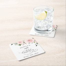 Blush Flowers, Pink Flowers, Greenery, Birthday Kartonnen Onderzetters