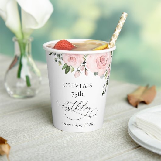 Blush Flowers, Pink Flowers, Greenery, Birthday Papieren Bekers (Insitu)