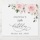 Blush Flowers, Pink Flowers, Greenery, Birthday Sparkling Wijnetiket (Enkel label)