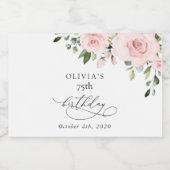 Blush Flowers, Pink Flowers, Greenery, Birthday Sparkling Wijnetiket (Enkel label)