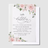 Blush Flowers, Pink Flowers, Greenery, Birthday Vellum Uitnodigingen (Offset)