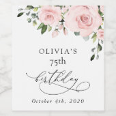 Blush Flowers, Pink Flowers, Greenery, Birthday Wijn Etiket (Enkel label)