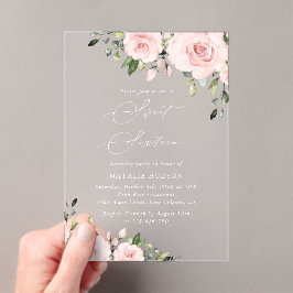 Blush Flowers, Pink Flowers, Greenery, Sweet 16 Acryl Uitnodigingen