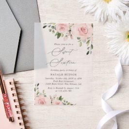 Blush Flowers, Pink Flowers, Greenery, Sweet 16 Vellum Uitnodigingen