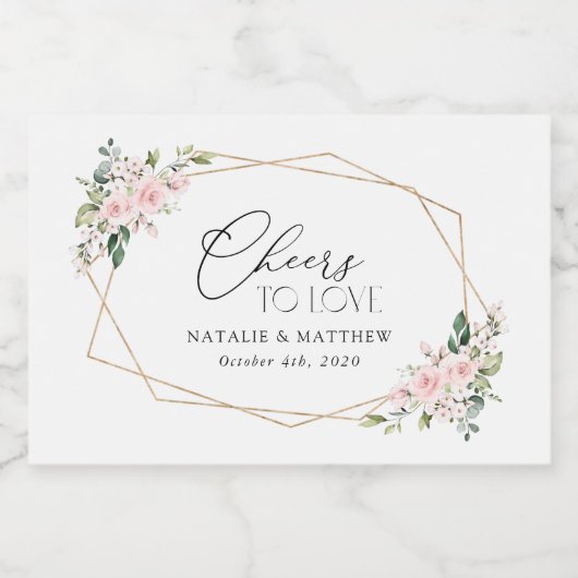 Blush Flowers, Pink Flowers, Greenery, Wedding Sparkling Wijnetiket (Enkel label)