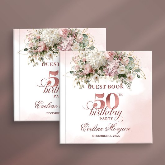 Blush Flowers Rose Gold Greenery 50th Birthday   Gastenboek