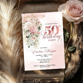 Blush Flowers Rose Gold Greenery 50th Birthday  Kaart