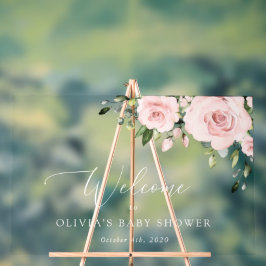 Blush Flowers, roze bloemen, Baby shower Welcome Acryl Bord