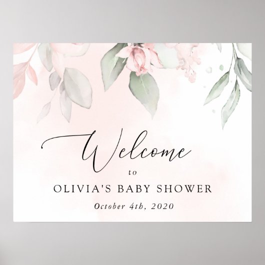 Blush Flowers, roze bloemen, Baby shower Welcome Poster (Voorkant)