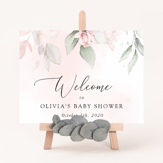 Blush Flowers, roze bloemen, Baby shower Welcome Poster