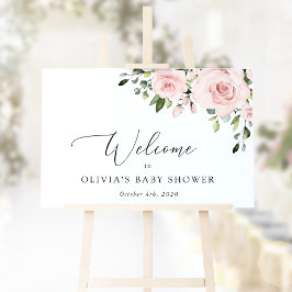 Blush Flowers, roze bloemen, Baby shower Welcome Poster