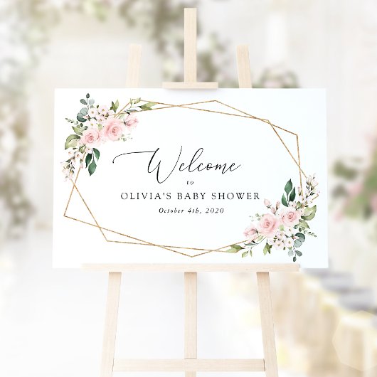 Blush Flowers, roze bloemen, Baby shower Welcome Poster