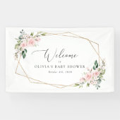 Blush Flowers, roze bloemen, Baby shower Welcome Spandoek (Horizontaal)